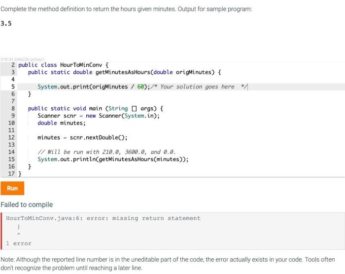 Complete the function definition to return the hours given minutes